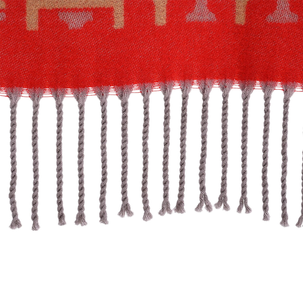 - Maisi Geometric Print Tassel Scarf (65 x 180cm) - Red