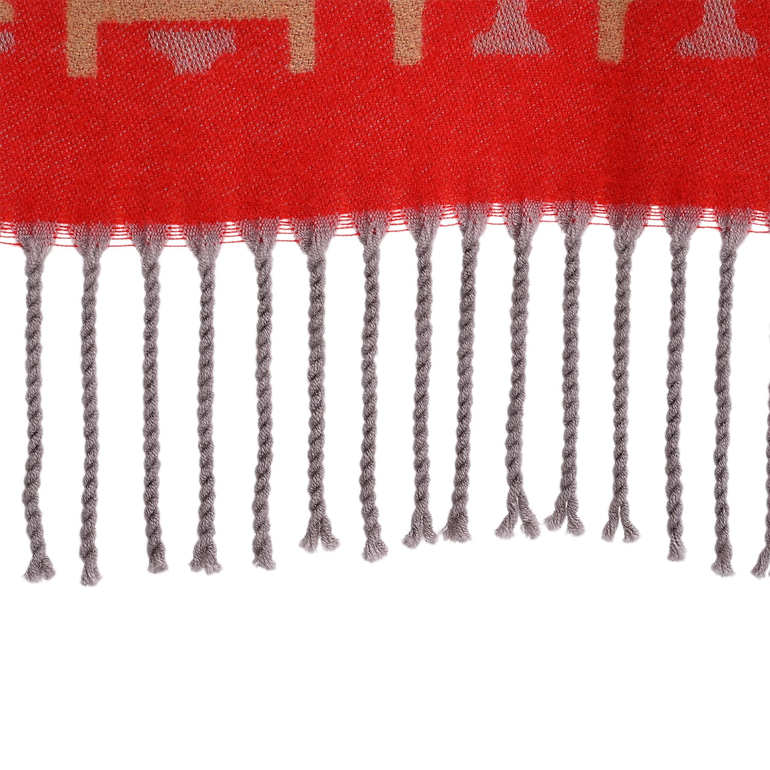 - Maisi Geometric Print Tassel Scarf (65 x 180cm) - Red