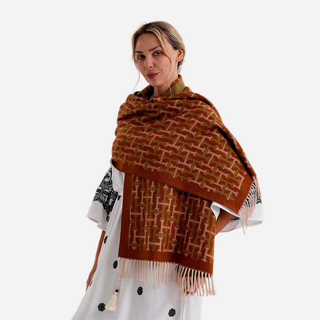 - Maisi Geometric Print Tassel Scarf (65 x 180cm) - Yellow
