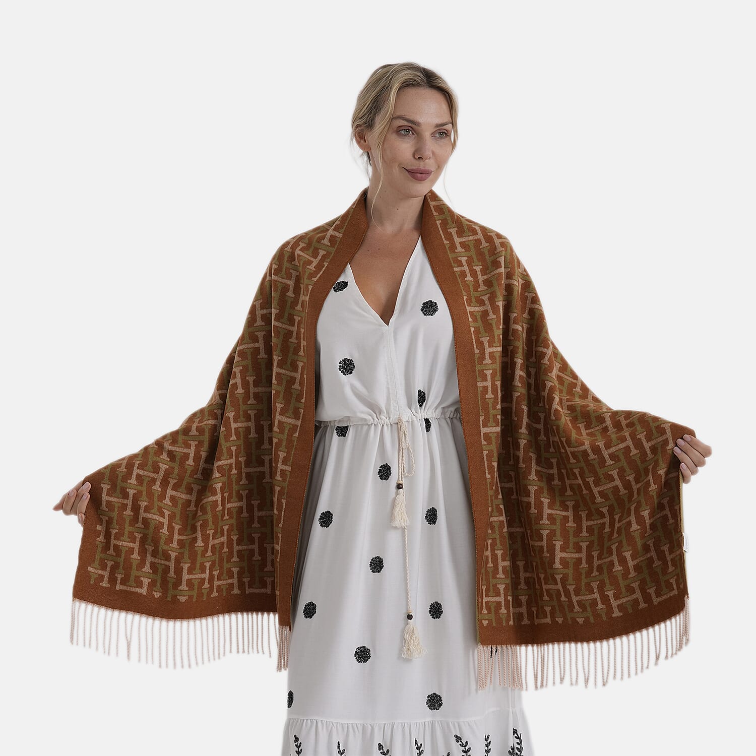 - Maisi Geometric Print Tassel Scarf (65 x 180cm) - Yellow