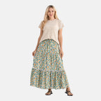 - Maisi Womens Viscose Floral Print Tiered Boho Skirt (One Size Curve) - Green
