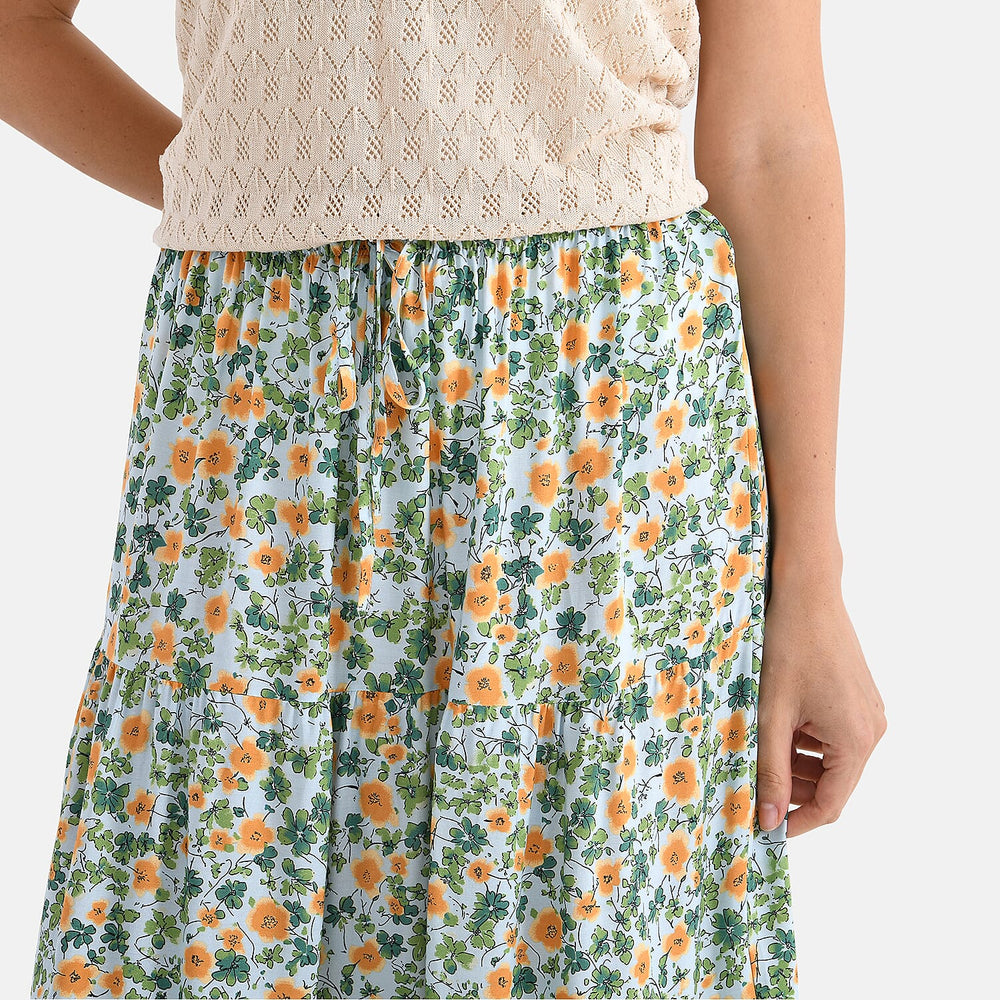 - Maisi Womens Viscose Floral Print Tiered Boho Skirt (One Size Curve) - Green