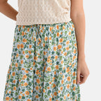 - Maisi Womens Viscose Floral Print Tiered Boho Skirt (One Size Curve) - Green