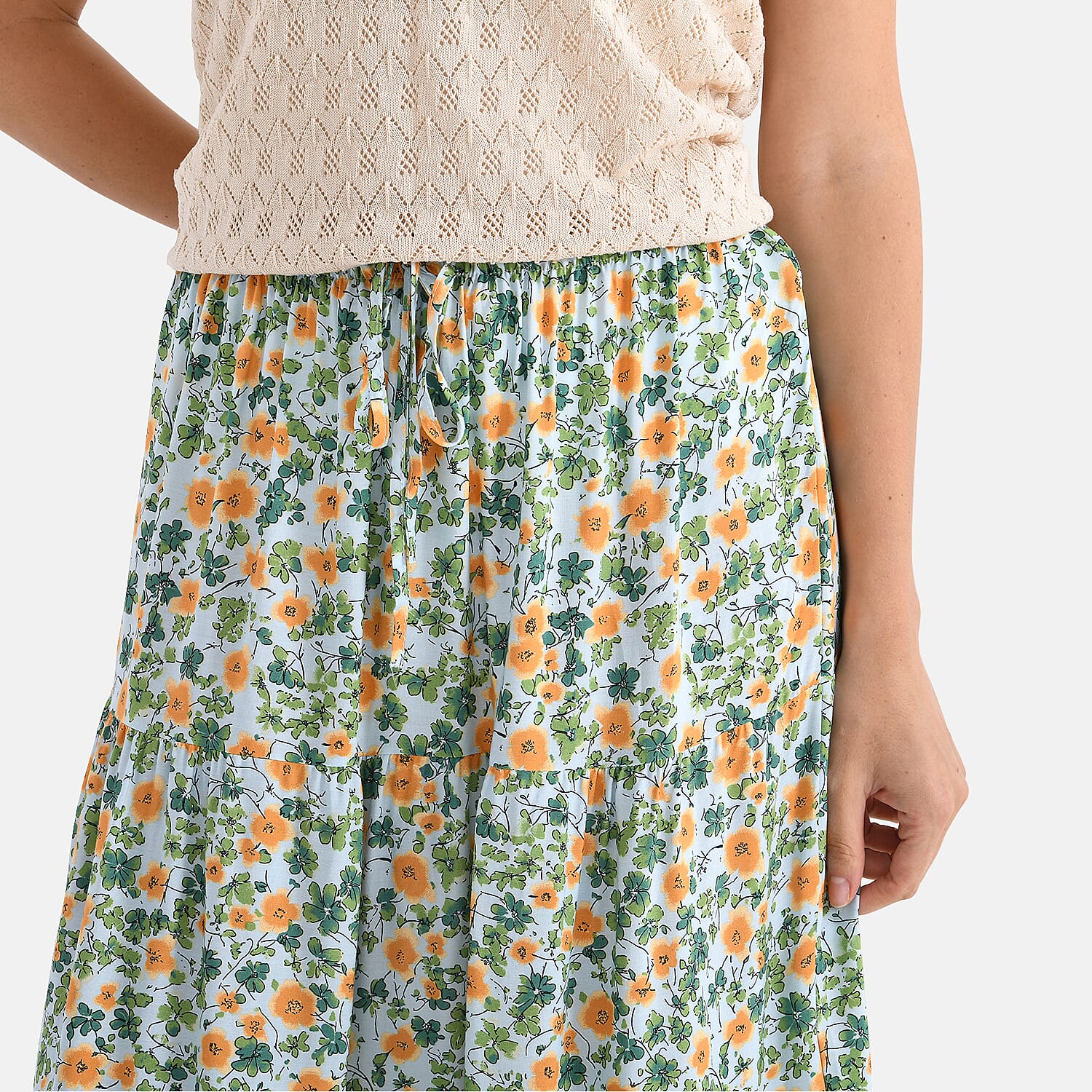 - Maisi Womens Viscose Floral Print Tiered Boho Skirt (One Size Curve) - Green