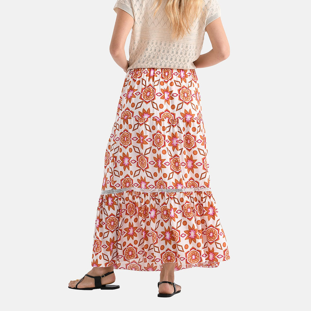 - Maisi Womens Viscose Bohemian Pattern Tiered Boho Skirt (One Size Curve) - Orange