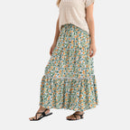 - Maisi Womens Viscose Floral Print Tiered Boho Skirt (One Size) - Green