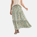 - Maisi Womens Viscose Floral Print Tiered Boho Skirt (One Size) - Green