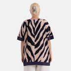 - Maisi Zebra Print Round-Neck Short Sleeve Top (Size L-XL) - Beige