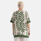 - Maisi Leaf Print Round-Neck Short Sleeve Top (Size L-XL) - Green