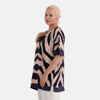 - Maisi Zebra Print Round-Neck Short Sleeve Top (Size S-M) - Beige