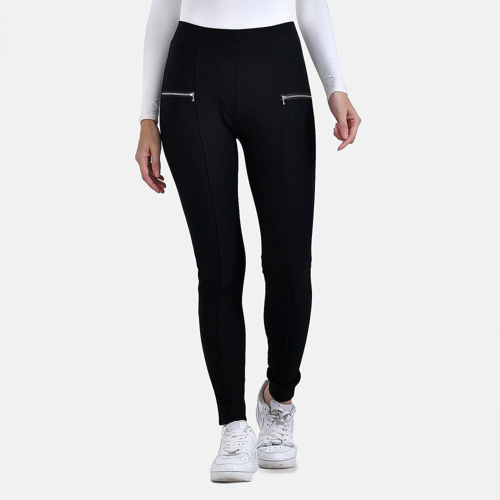 -MAISI PONTE TROUSERS WITH FRON ZIP DETAIL (Size L) - Black