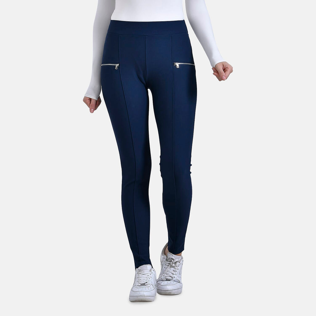 -MAISI PONTE TROUSERS WITH FRON ZIP DETAIL (Size M) - Navy