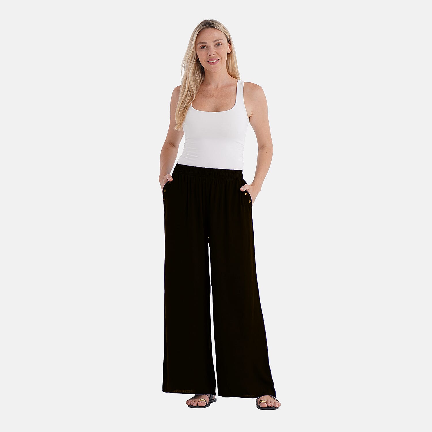 - Maisi Rayon Wide Leg Casual Trousers (Size XL) - Black