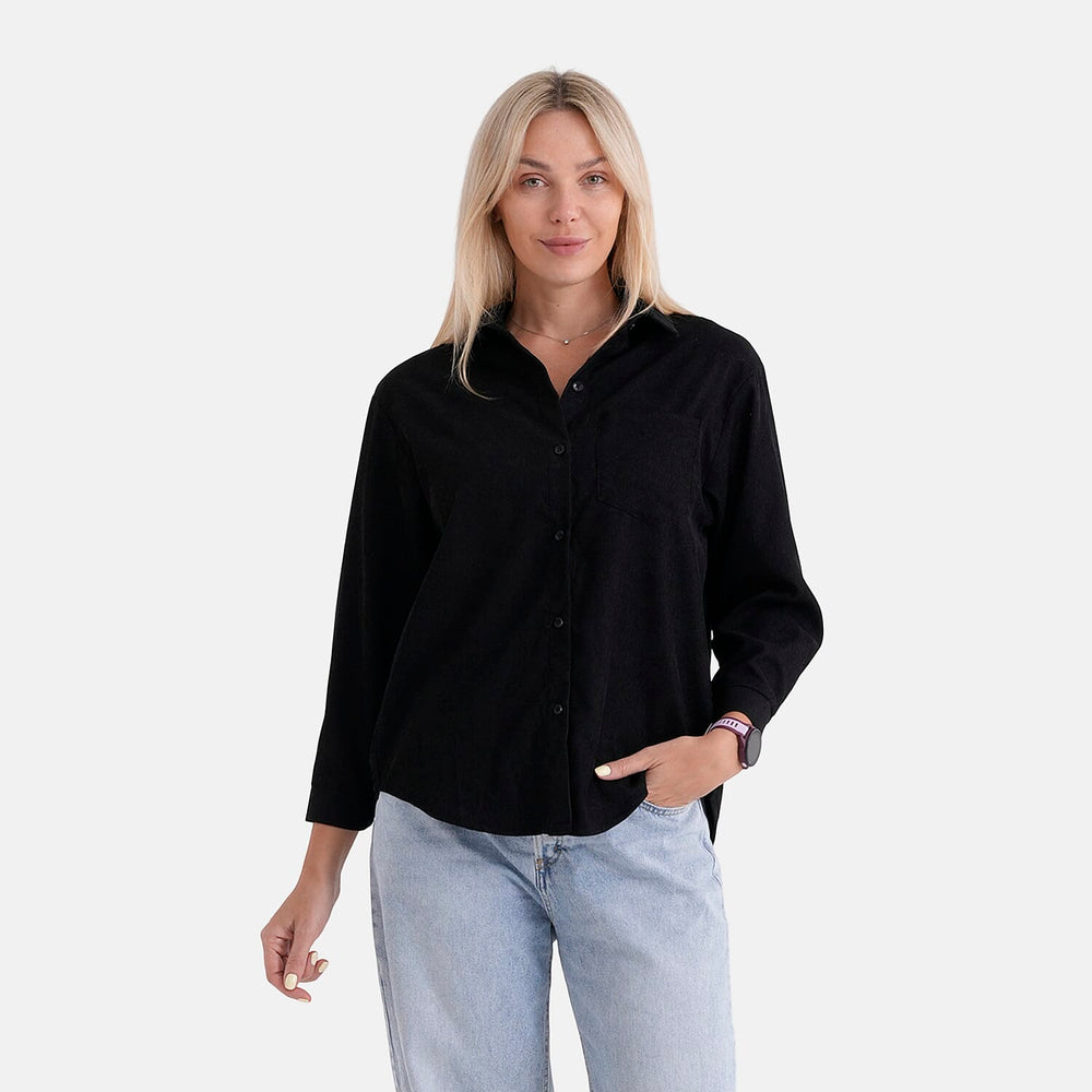 - Maisi Corduroy Solid Color Relaxed Fit Shirt (Size L) - Black