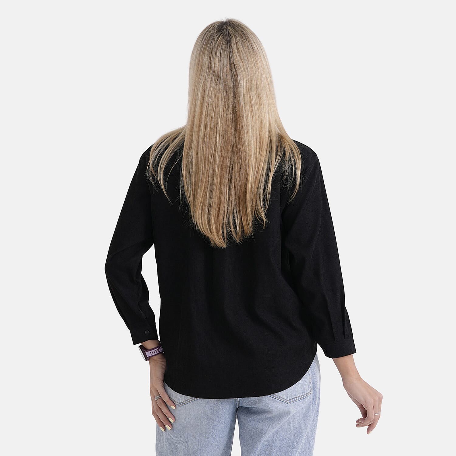 - Maisi Corduroy Solid Color Relaxed Fit Shirt (Size L) - Black