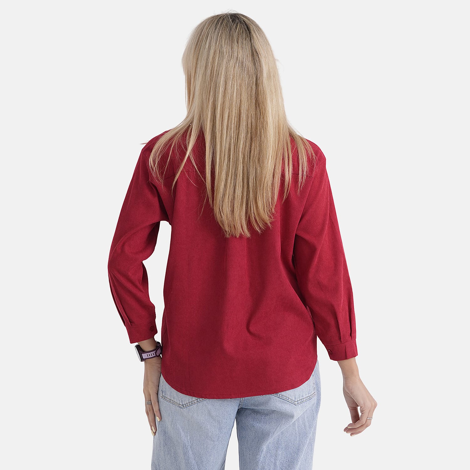 - Maisi Corduroy Solid Color Relaxed Fit Shirt (Size M) - Red