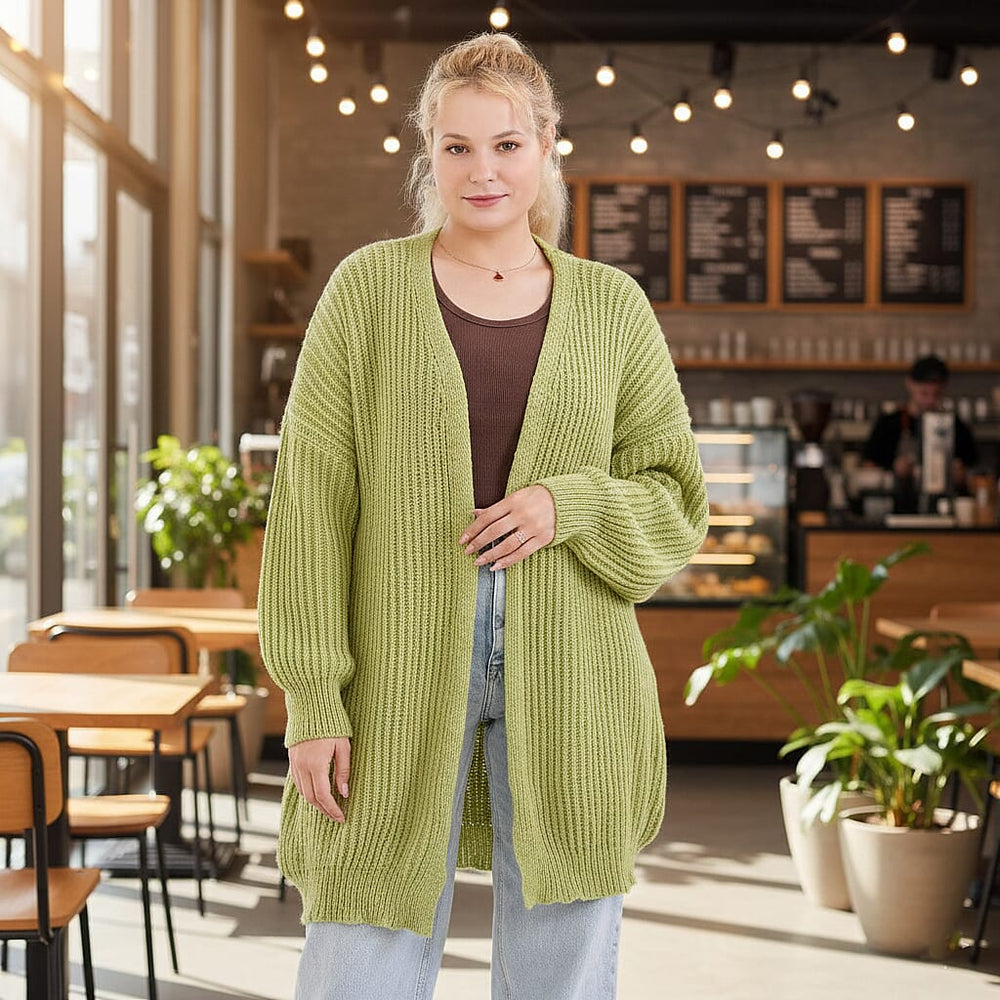 & maisi Women’s Ribbed Lightweight Open-Front Cardigan with Relaxed Longline Fit