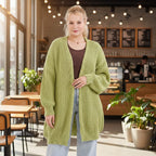 & maisi Women’s Ribbed Lightweight Open-Front Cardigan with Relaxed Longline Fit