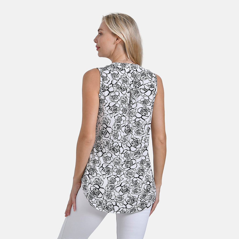 THE SHOWSTOPPER - - Maisi Rose Pattern Sleeveless Relax Fit Blouse (Size - S) - White - Black