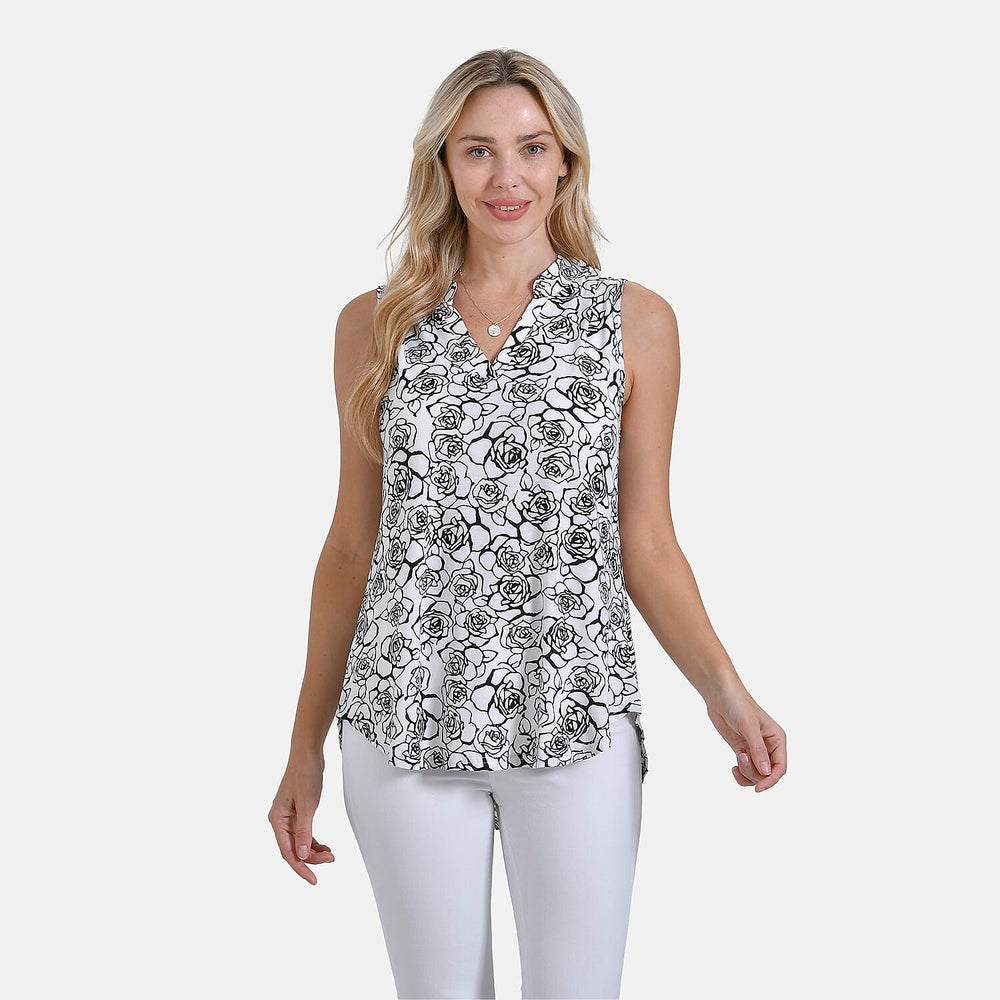THE SHOWSTOPPER - - Maisi Rose Pattern Sleeveless Relax Fit Blouse (Size - S) - White - Black