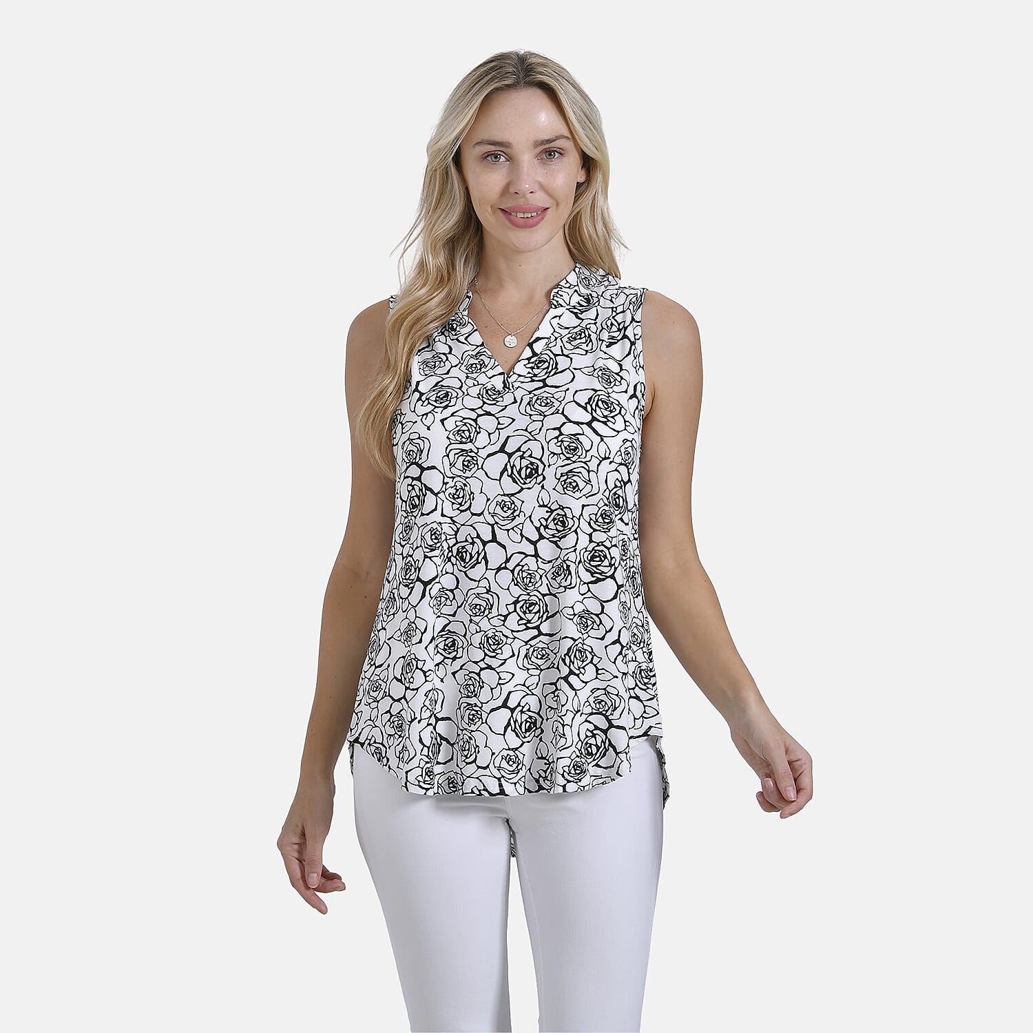 THE SHOWSTOPPER - - Maisi Rose Pattern Sleeveless Relax Fit Blouse (Size - S) - White - Black