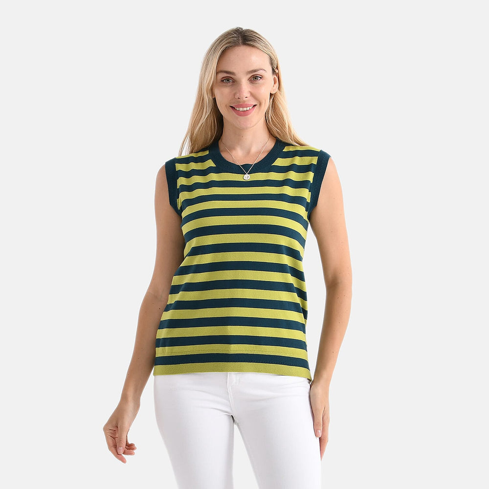 & Maisi Striped Vest (Size - XL) - Green & Green