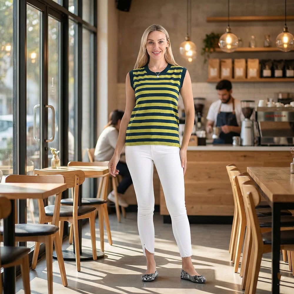 & Maisi Striped Vest (Size - XXL) - Green & Green