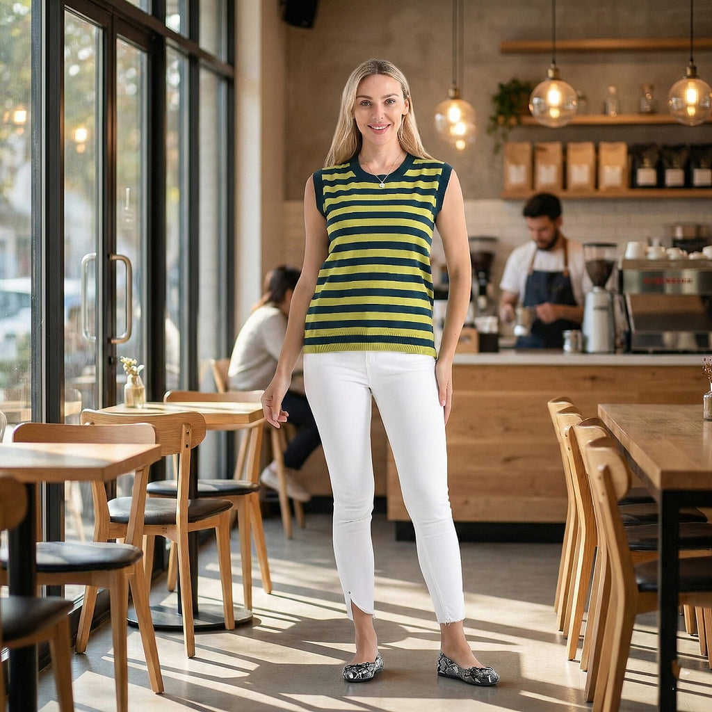 & Maisi Striped Vest (Size - XXL) - Green & Green
