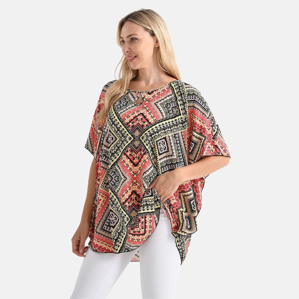 - Maisi - Set of 2 Womens Diamond Pattern - Solid Viscose Round Neck Top (One Size) - Orange