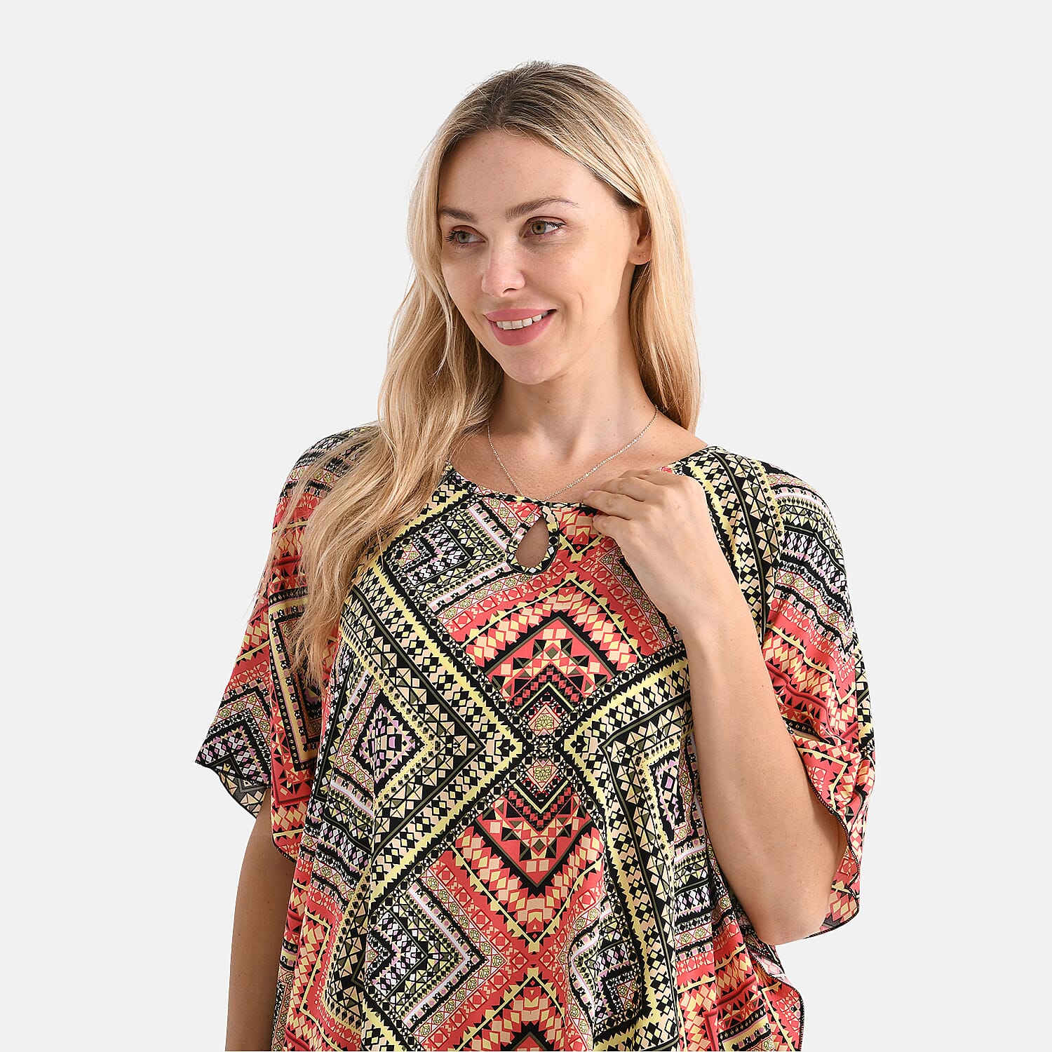 - Maisi - Set of 2 Womens Diamond Pattern - Solid Viscose Round Neck Top (One Size) - Orange