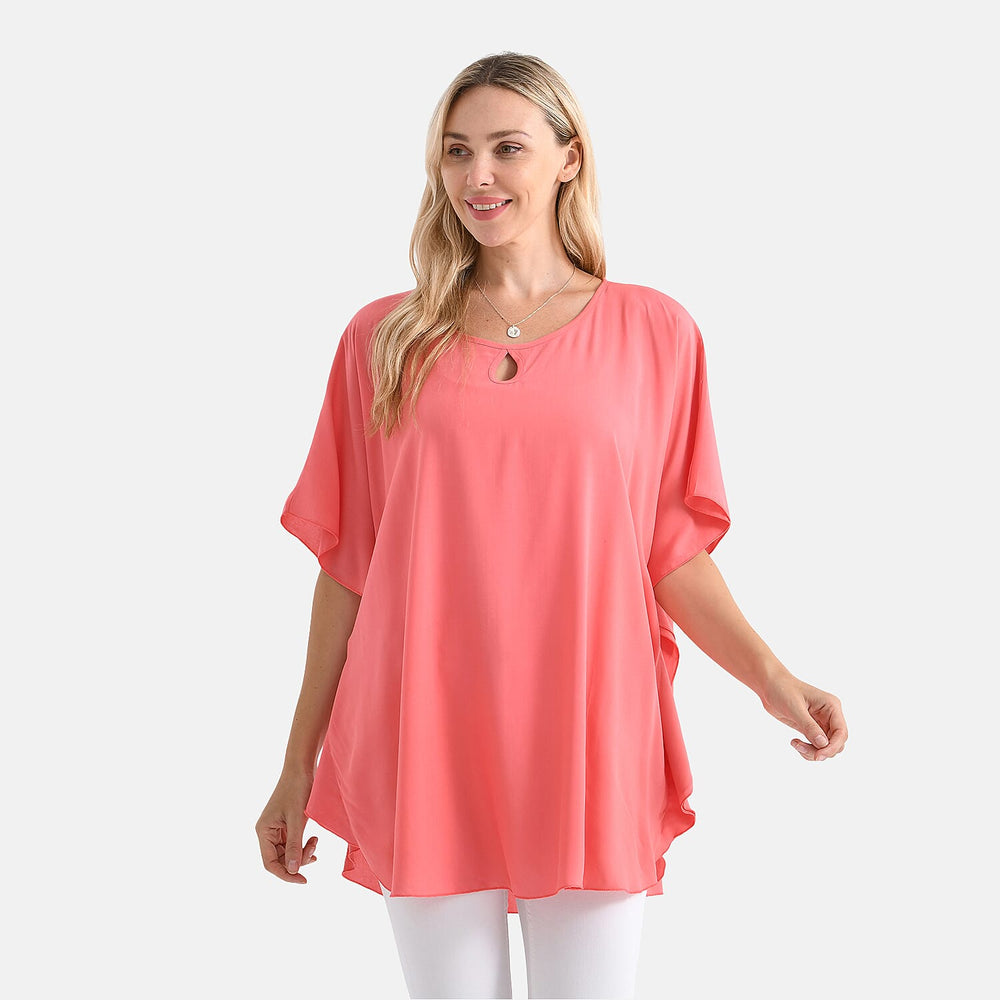 - Maisi - Set of 2 Womens Diamond Pattern - Solid Viscose Round Neck Top (One Size) - Orange