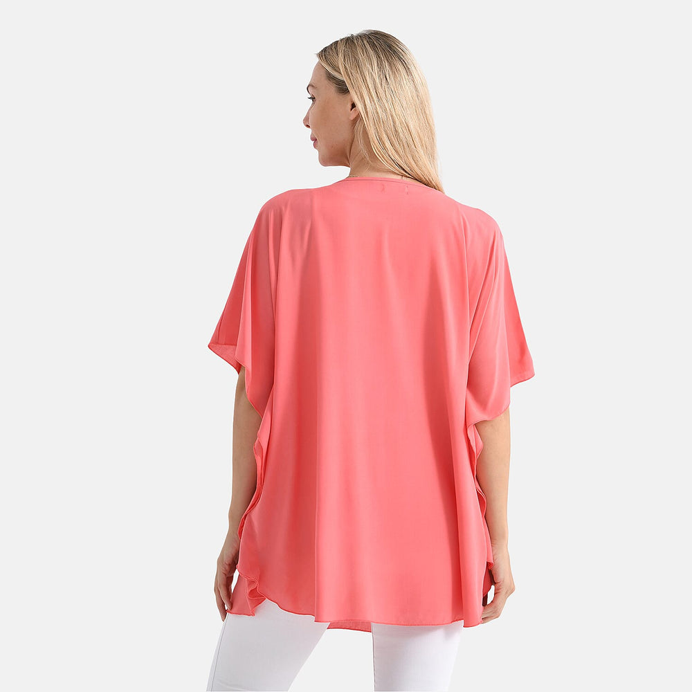 - Maisi - Set of 2 Womens Diamond Pattern - Solid Viscose Round Neck Top (One Size) - Orange
