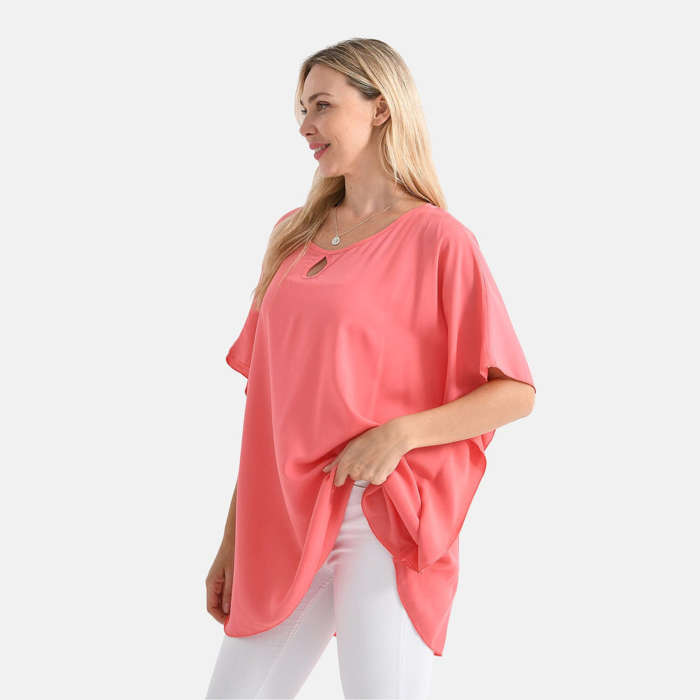 - Maisi - Set of 2 Womens Diamond Pattern - Solid Viscose Round Neck Top (One Size) - Orange