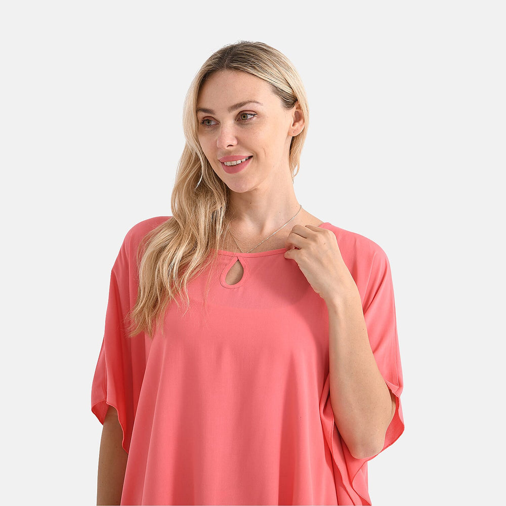 - Maisi - Set of 2 Womens Diamond Pattern - Solid Viscose Round Neck Top (One Size) - Orange