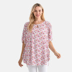 - Maisi - Set of 2 Womens Floral Print - Solid Viscose Round Neck Top (One Size) - Pink