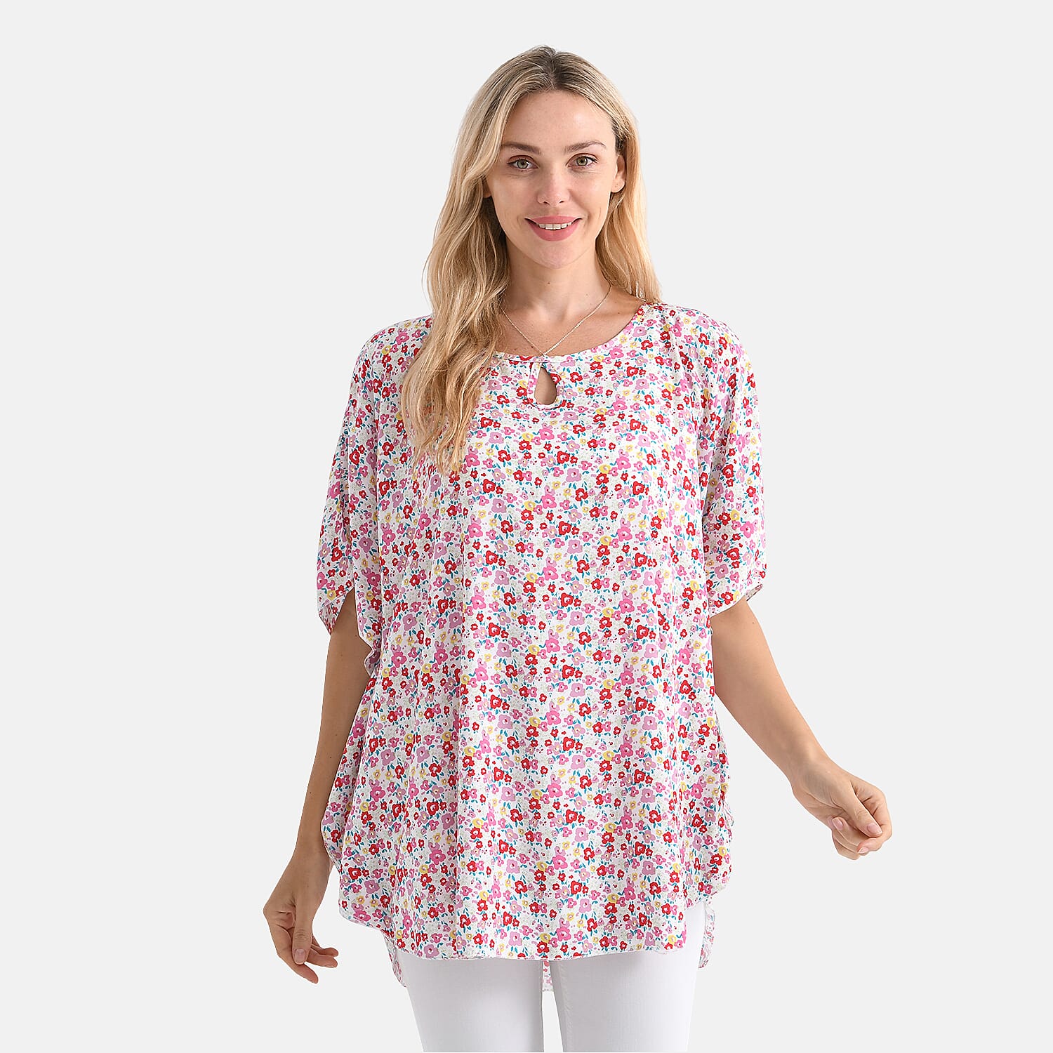 - Maisi - Set of 2 Womens Floral Print - Solid Viscose Round Neck Top (One Size) - Pink