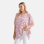 - Maisi - Set of 2 Womens Floral Print - Solid Viscose Round Neck Top (One Size) - Pink