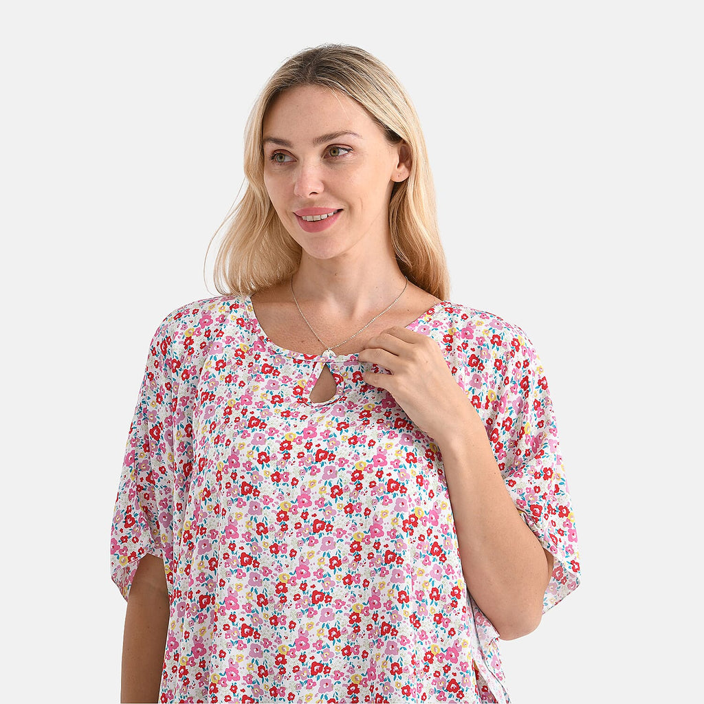 - Maisi - Set of 2 Womens Floral Print - Solid Viscose Round Neck Top (One Size) - Pink