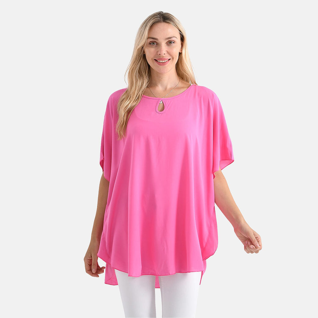 - Maisi - Set of 2 Womens Floral Print - Solid Viscose Round Neck Top (One Size) - Pink