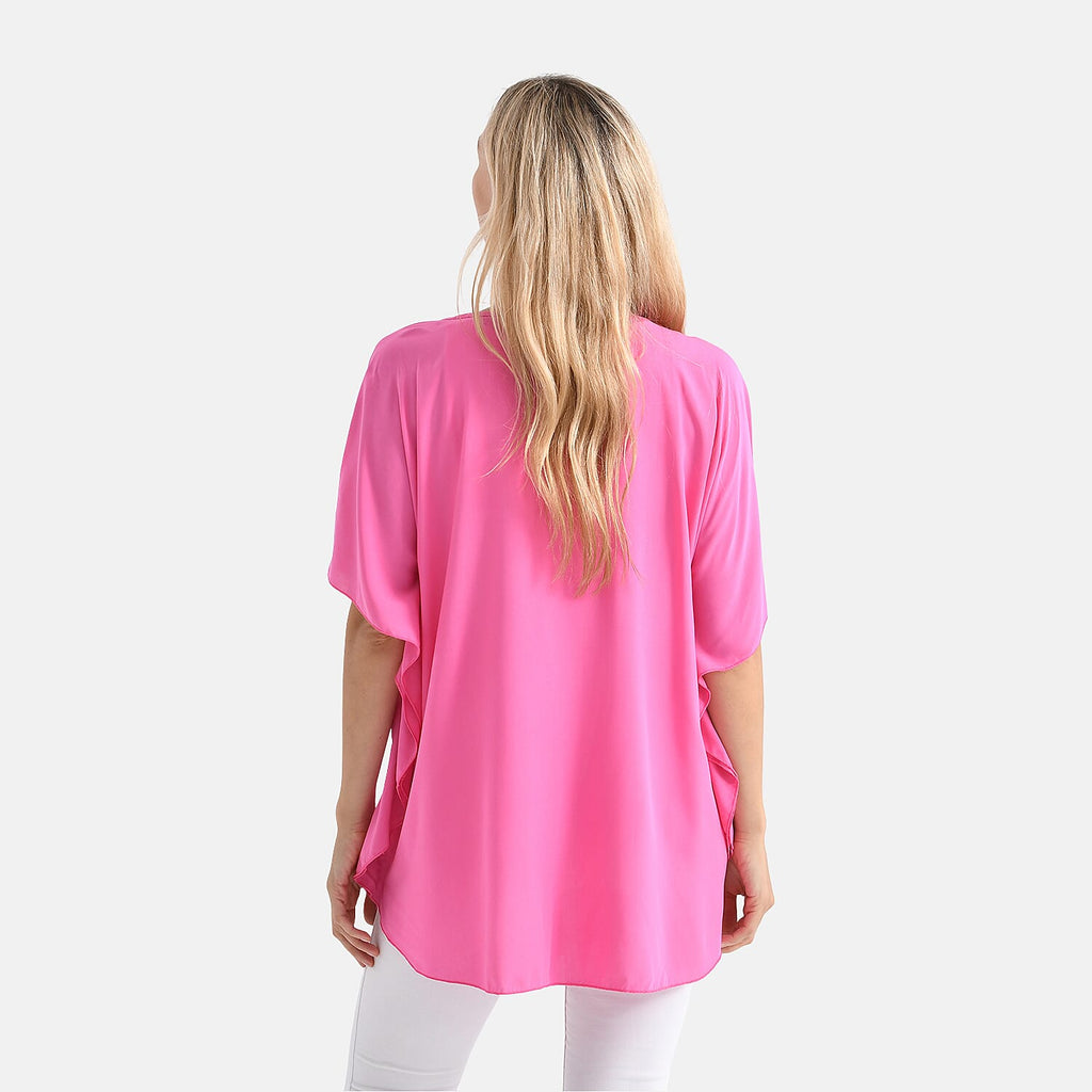 - Maisi - Set of 2 Womens Floral Print - Solid Viscose Round Neck Top (One Size) - Pink