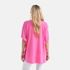 - Maisi - Set of 2 Womens Floral Print - Solid Viscose Round Neck Top (One Size) - Pink