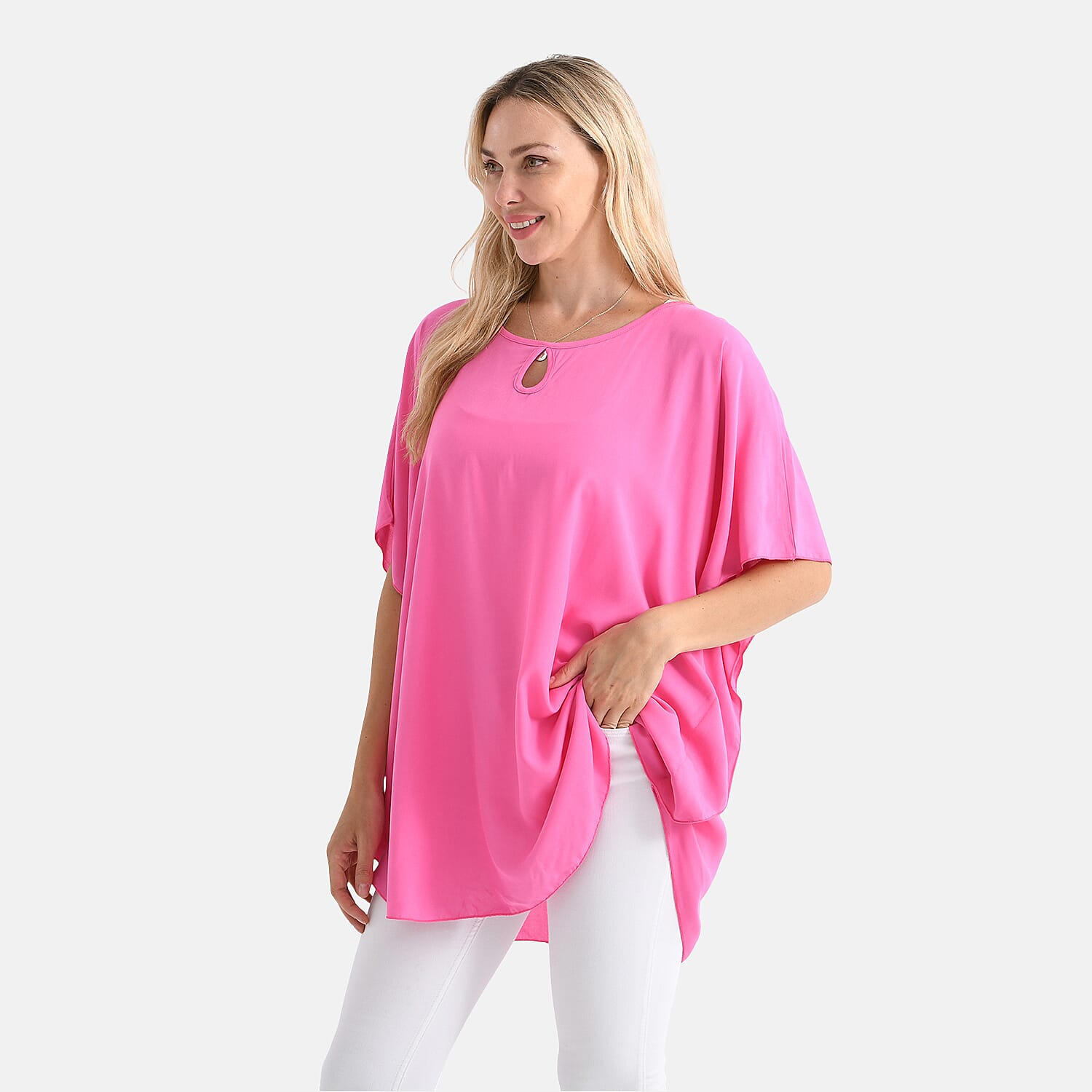 - Maisi - Set of 2 Womens Floral Print - Solid Viscose Round Neck Top (One Size) - Pink