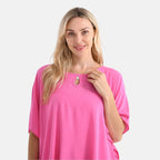 - Maisi - Set of 2 Womens Floral Print - Solid Viscose Round Neck Top (One Size) - Pink