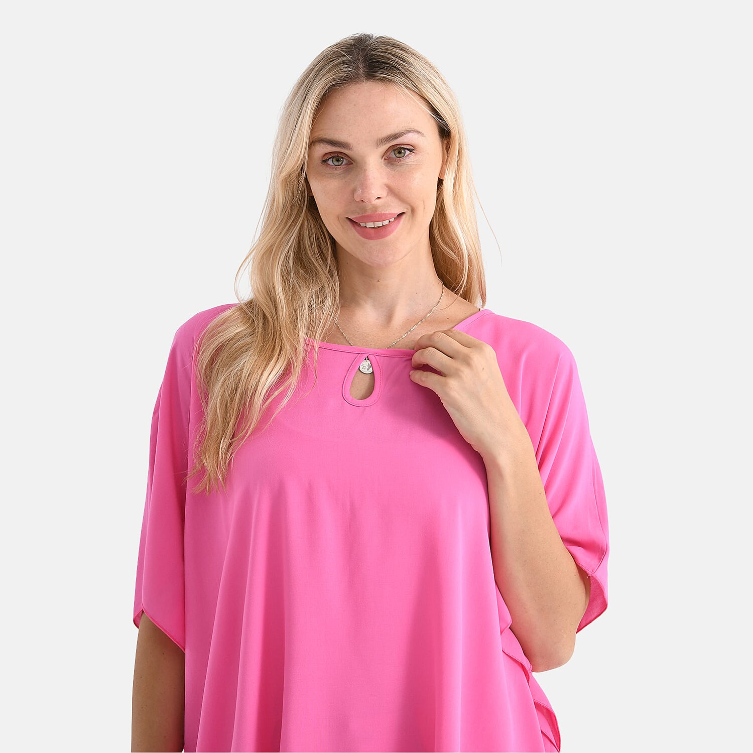 - Maisi - Set of 2 Womens Floral Print - Solid Viscose Round Neck Top (One Size) - Pink