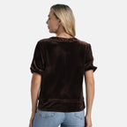 &  maisi Women’s Velvet Sequin Round-Neck Top with Short Puff Sleeves