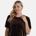 &  maisi Women’s Velvet Sequin Round-Neck Top with Short Puff Sleeves