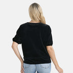 Diamante Collection - - Maisi Velvet Sequined Round-Neck Top  (Size 8-10) - Black