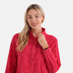 - Maisi Pure Cotton Mandarin Collar Embroidery Shirt (Size 12) - Red