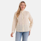 - Maisi Pure Cotton Mandarin Collar Embroidery Shirt (Size 12) - Yellow