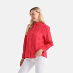 - Maisi 100% Cotton Embroidered Shirt with Stand-up Collar (Size 14) - Red